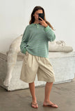 Adanne Polo Knit in Stripe Mint/Blue