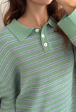 Adanne Polo Knit in Stripe Mint/Blue