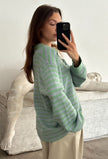 Adanne Polo Knit in Stripe Mint/Blue