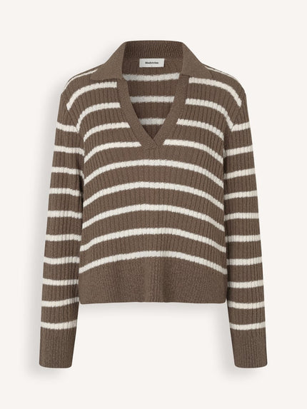 Clydemd V-neck in Chocolate Vanilla Stripe