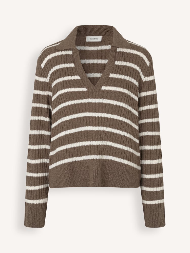Clydemd V-neck in Chocolate Vanilla Stripe