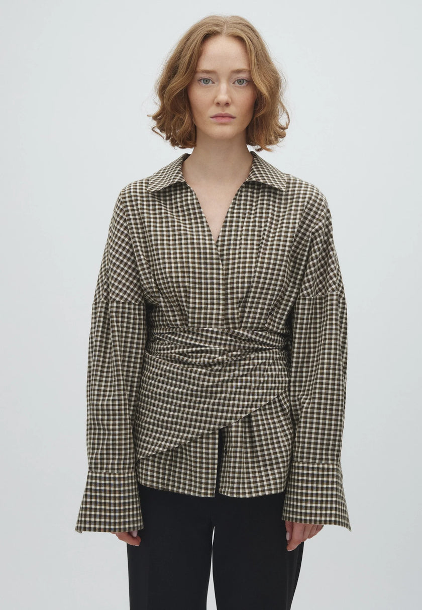 Isidor Blouse in Smoked Olive Check