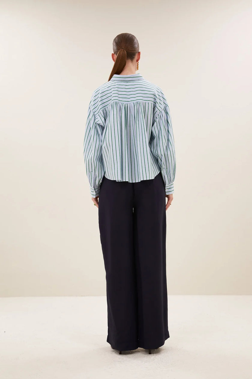 Sarah Short Sea Blouse in Green Sea Stripe