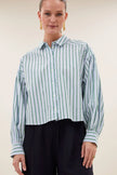 Sarah Short Sea Blouse in Green Sea Stripe