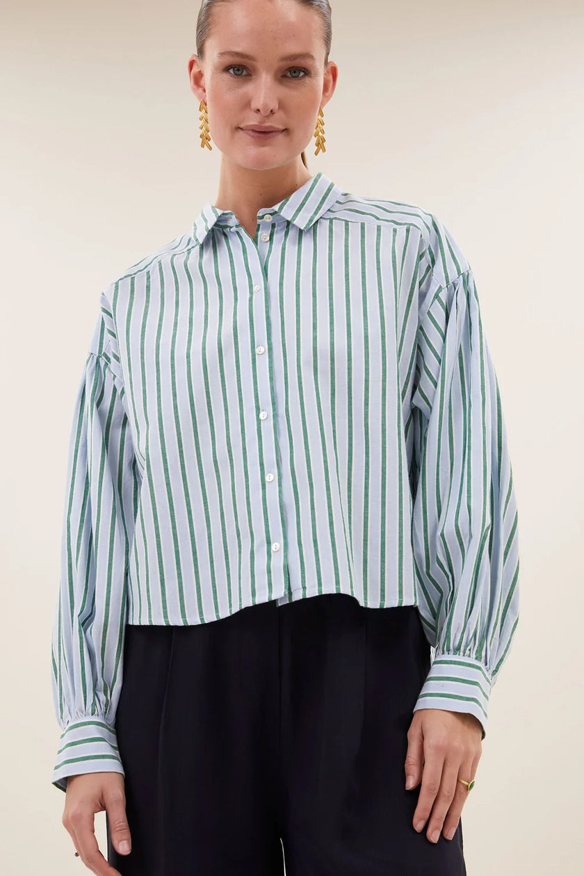 Sarah Short Sea Blouse in Green Sea Stripe