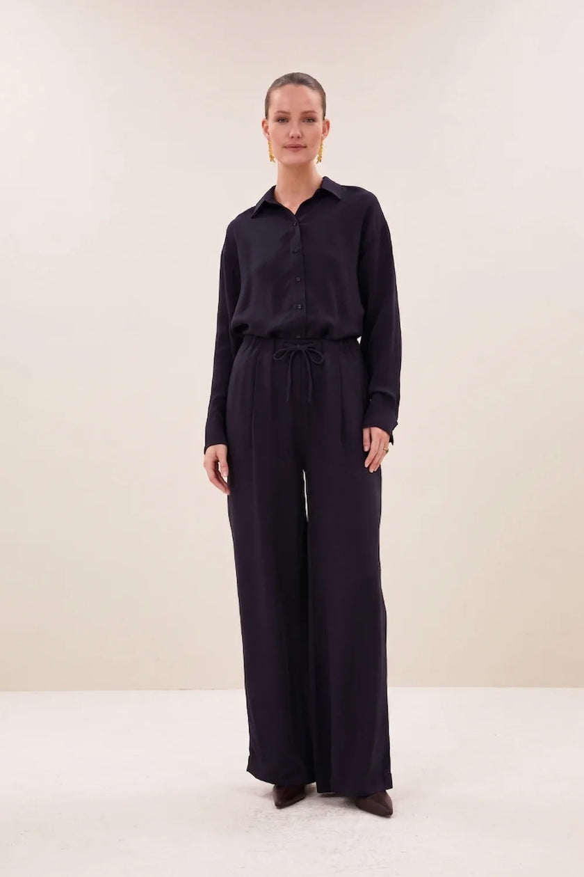 Pelle Satin Stripe Pants in Night Sky