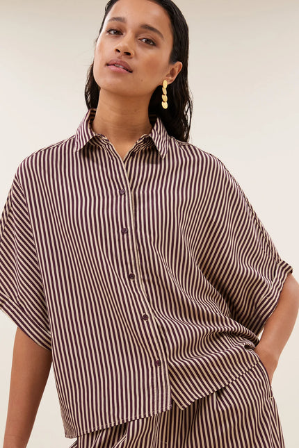 Sunny Stripe Blouse in Burgundy