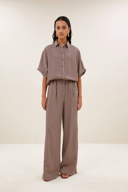 Celin Stripe Pants in Burgundy