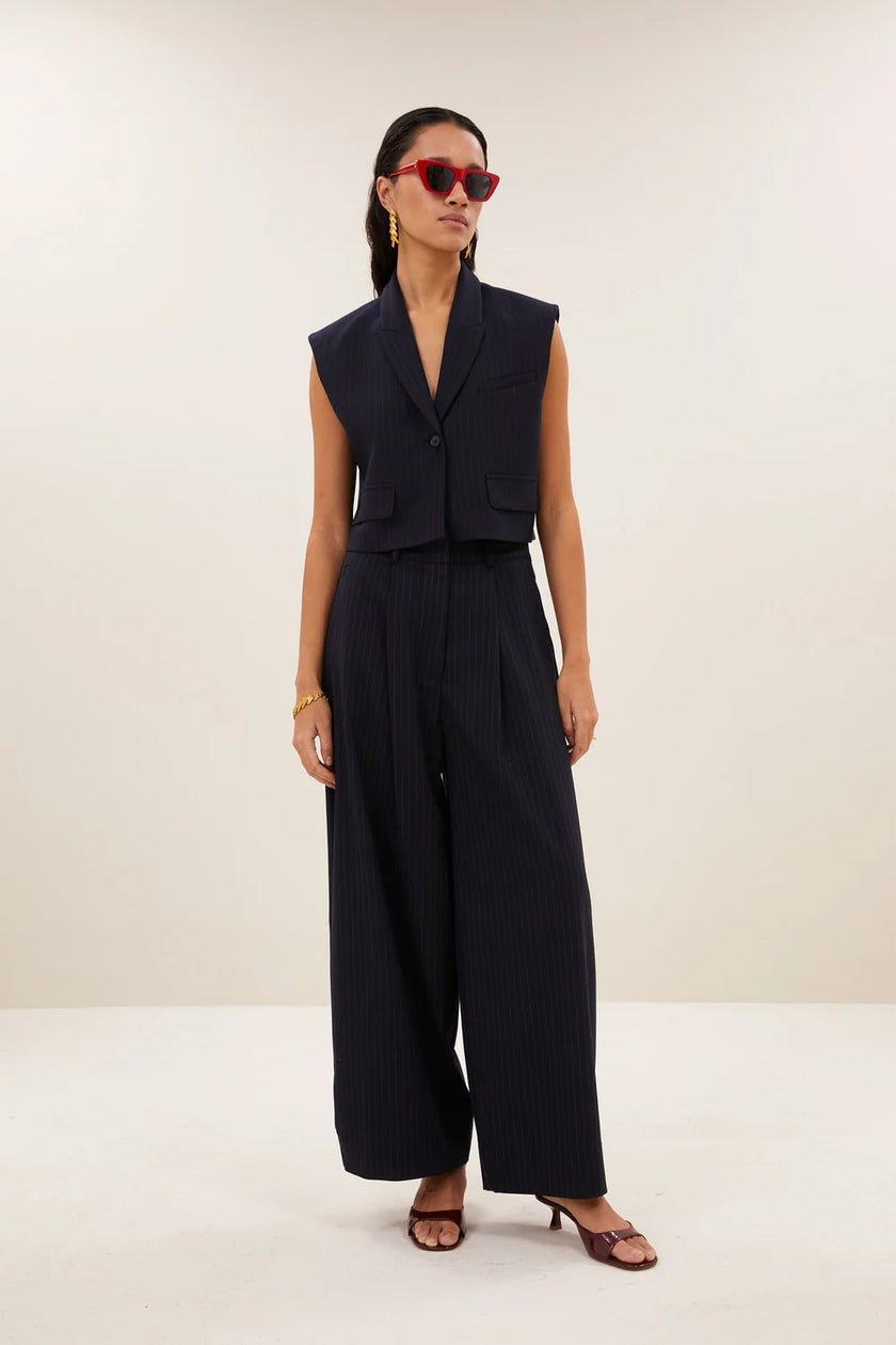 Bobi Pinstripe Gilet in Midnight
