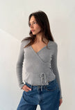 Cara Wrap Pointelle in Light Grey Melange