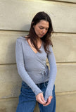 Cara Wrap Pointelle in Light Grey Melange