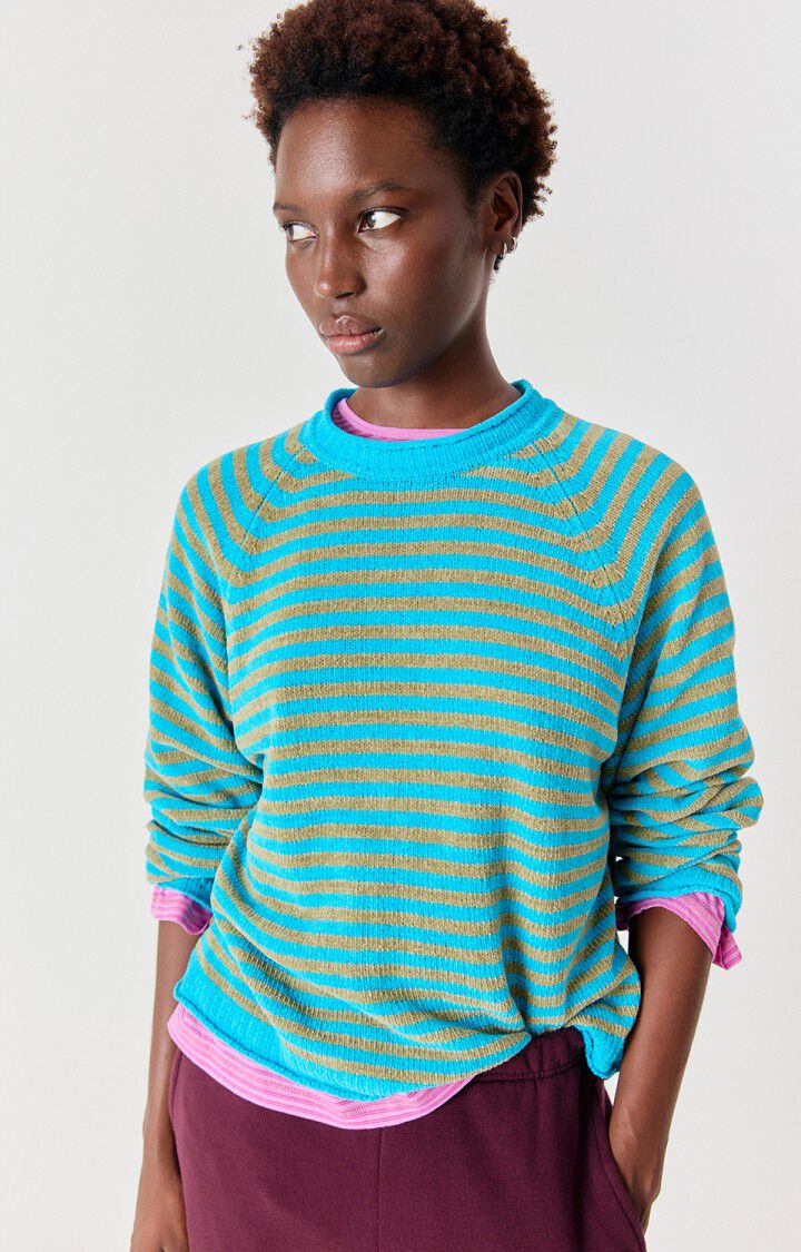 Ekewood Sweater in Curacao and pale khaki stripes