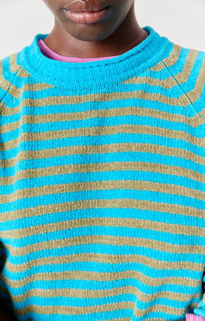 Ekewood Sweater in Curacao and pale khaki stripes
