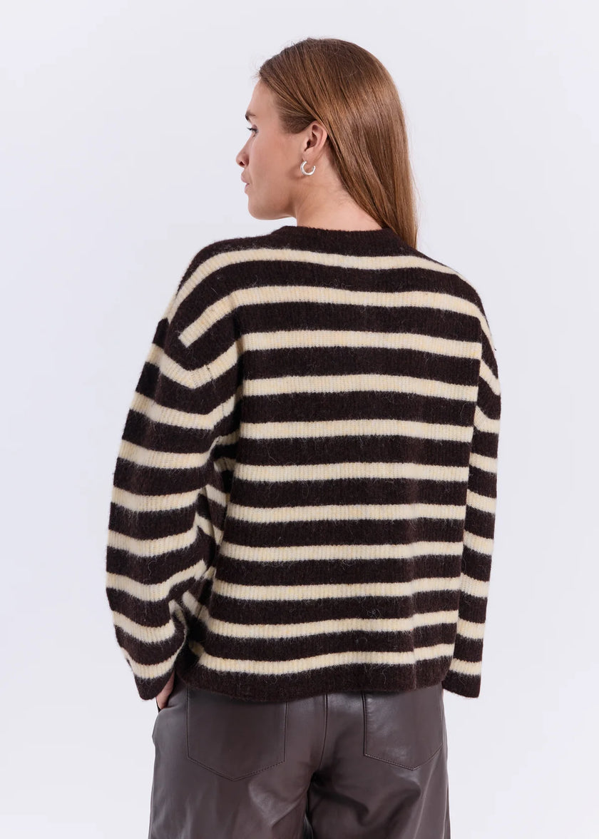 Halli Striped Knit Cardigan in Brown With Yellow Stripe