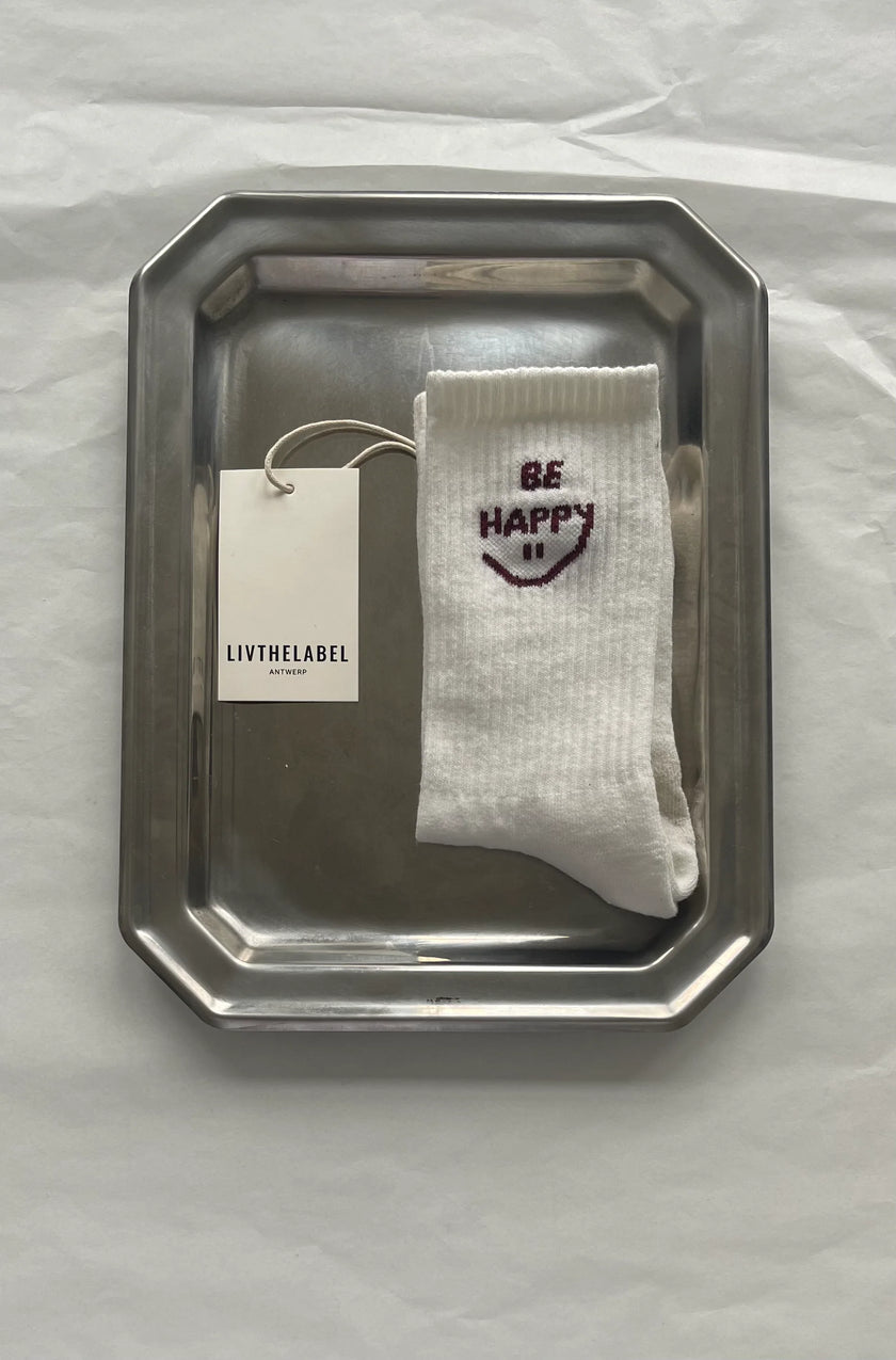 Be Happy Socks in Off White/Burgundy