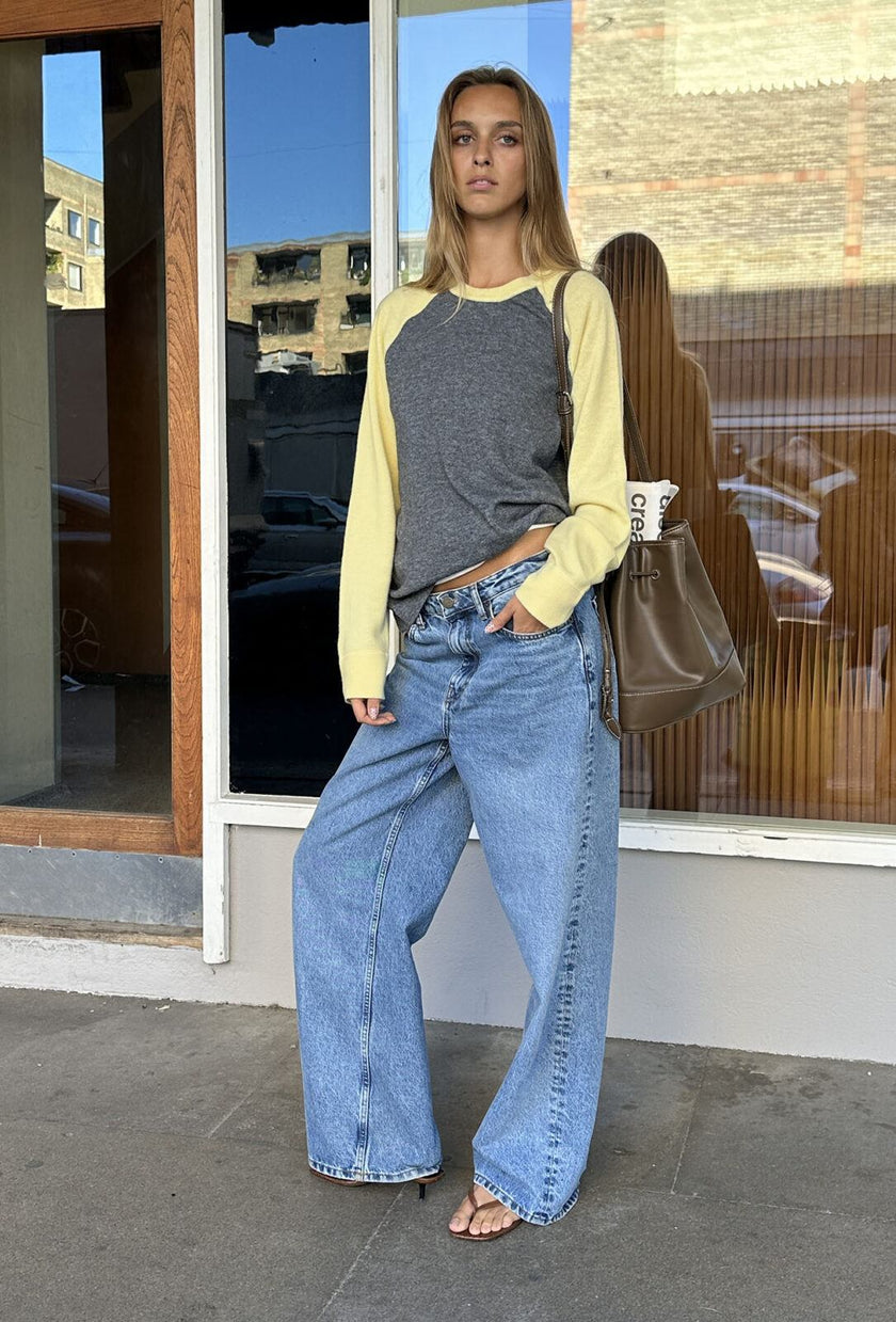 Polly Contrast Knit in Grey Melange/Bright Yellow