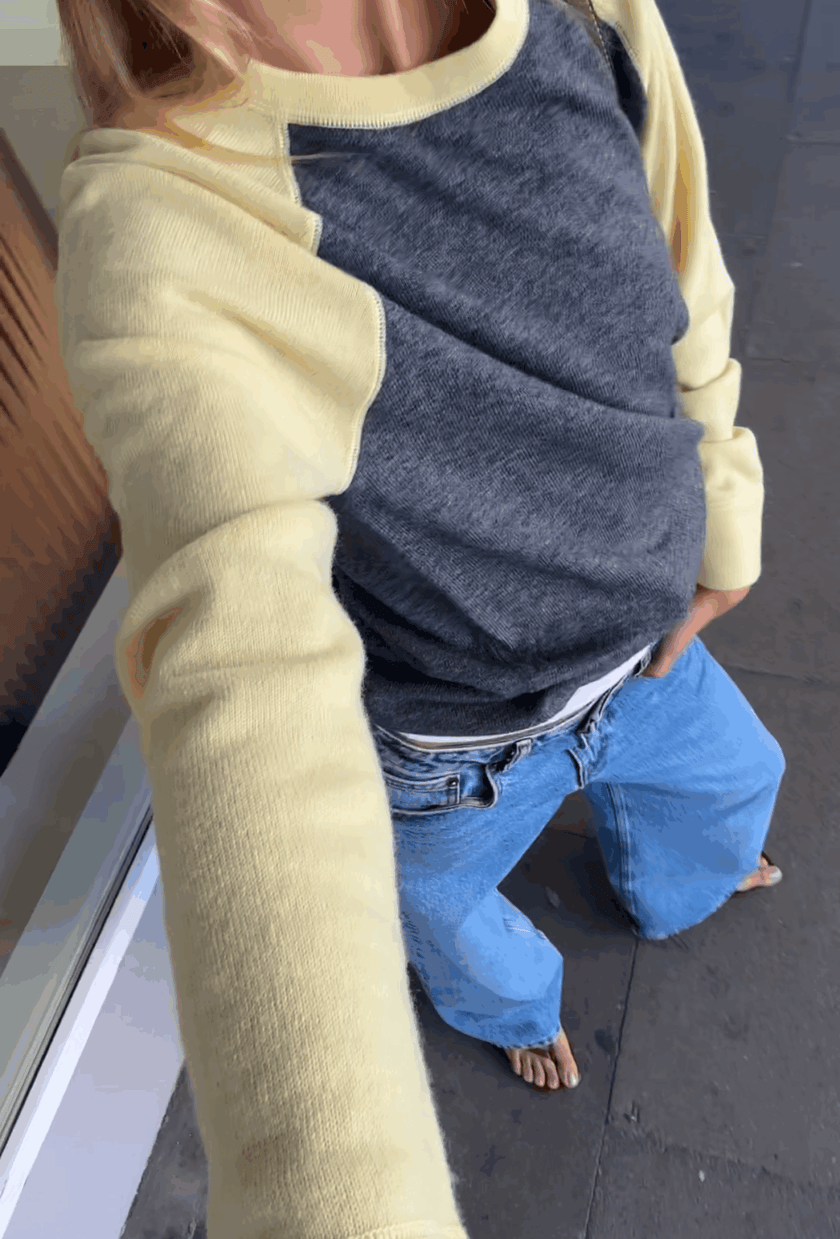 Polly Contrast Knit in Grey Melange/Bright Yellow