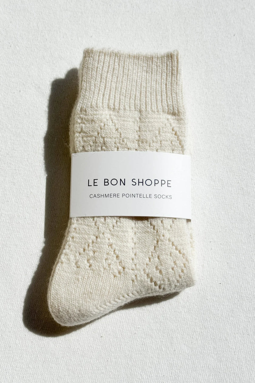 Cashmere Pointelle Socks in Cream