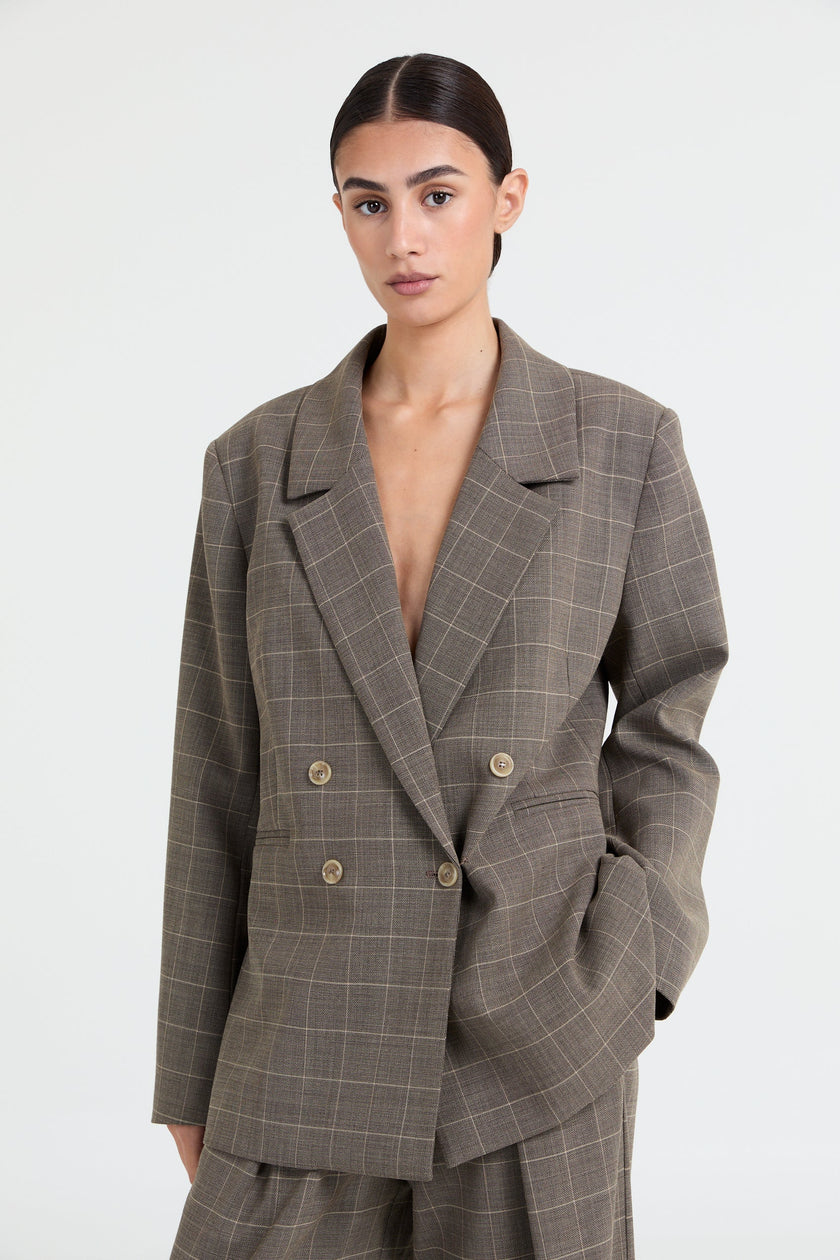 Indy Blazer in Stone Grey Checked