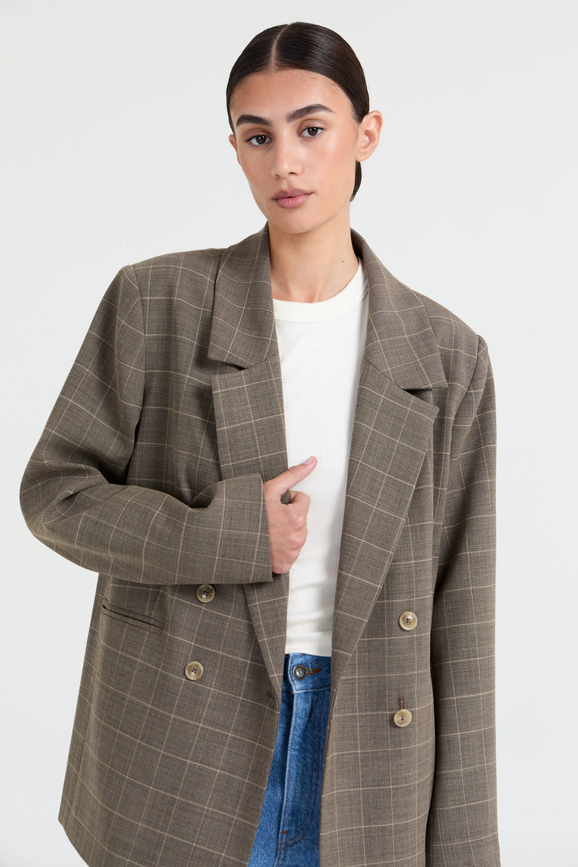 Indy Blazer in Stone Grey Checked