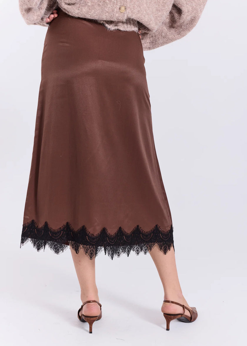 Jola Lace Midi Skirt in Dark Brown