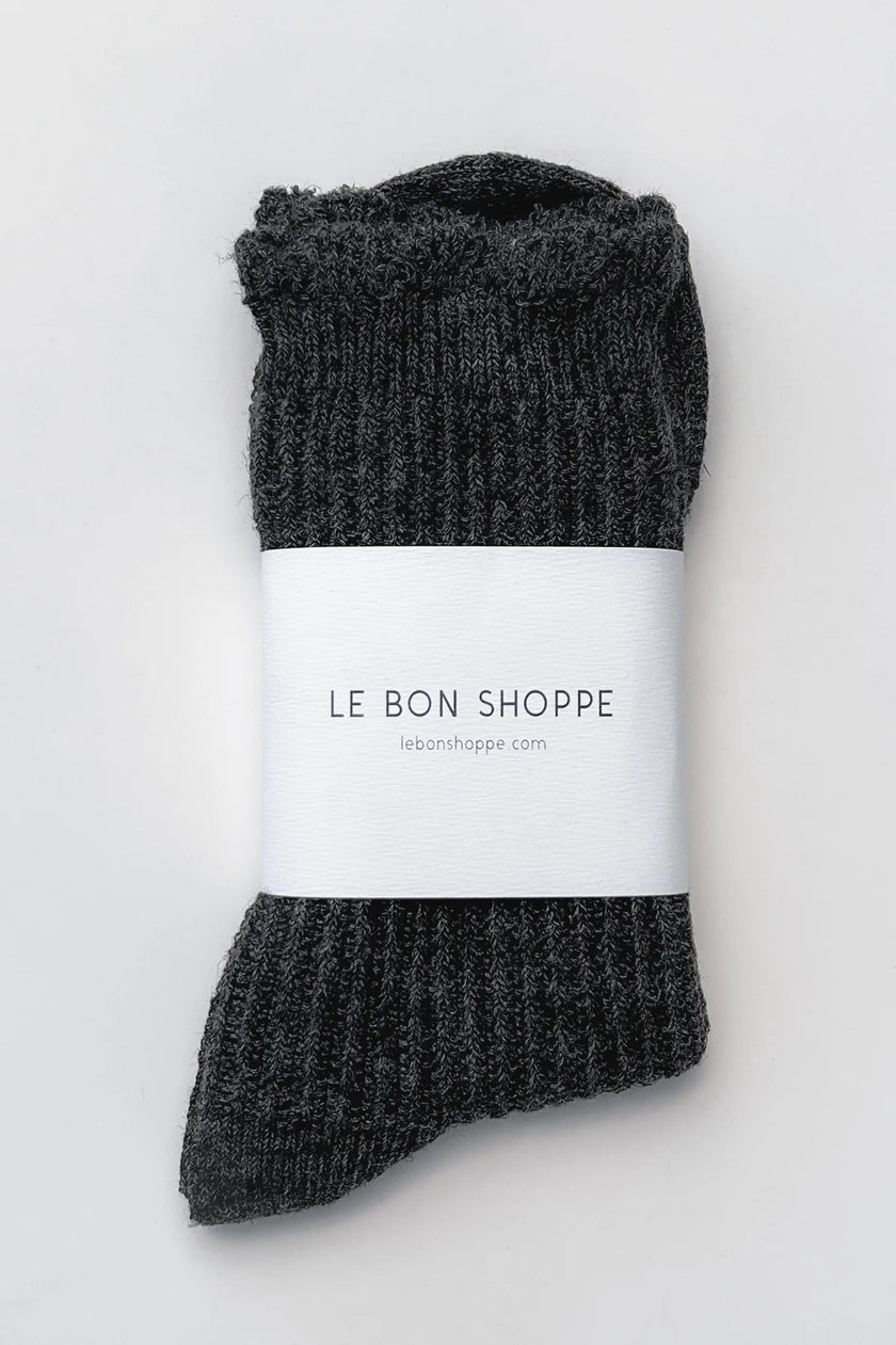 Linen Scallop Sock in Charcoal
