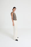 Julie Sleeveless Waistcoat in Stone Grey Checked