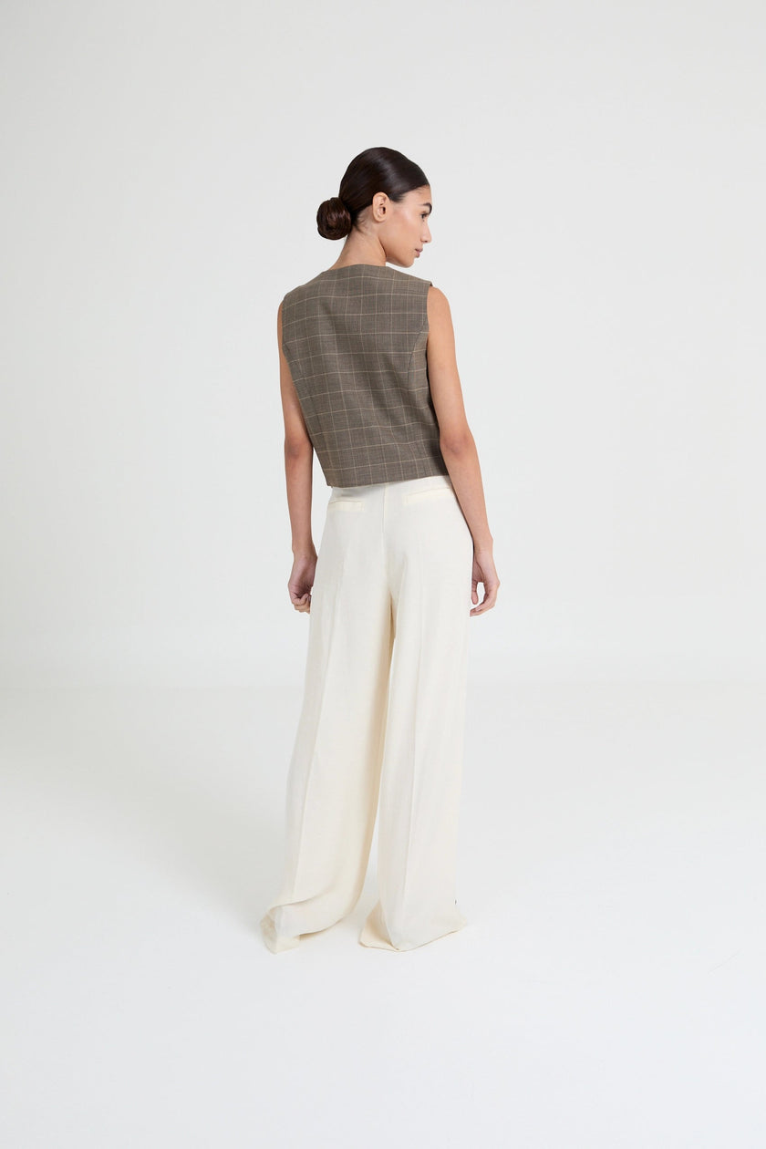 Julie Sleeveless Waistcoat in Stone Grey Checked