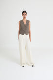 Julie Sleeveless Waistcoat in Stone Grey Checked
