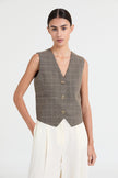 Julie Sleeveless Waistcoat in Stone Grey Checked