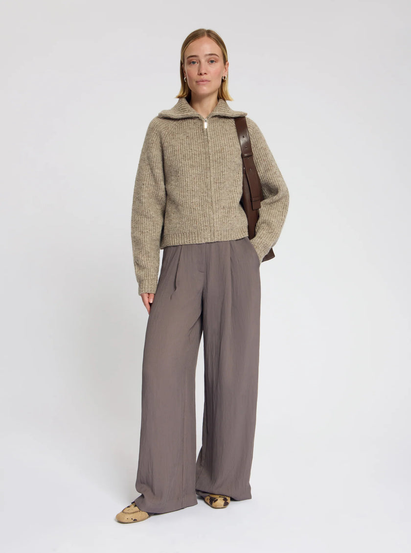 Clairie High Zip Cardigan in Sand