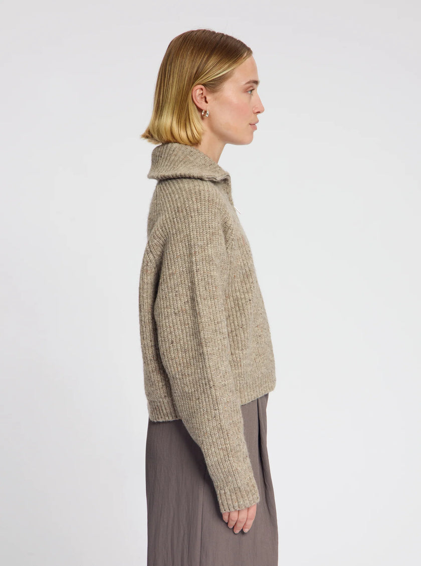 Clairie High Zip Cardigan in Sand