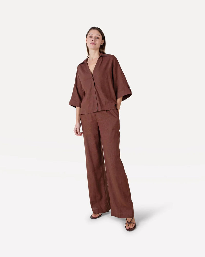 Maddy Linen Pants in Chocolate Fondant