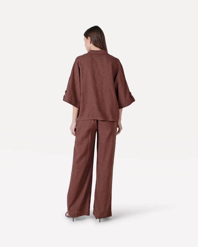 Maddy Linen Pants in Chocolate Fondant