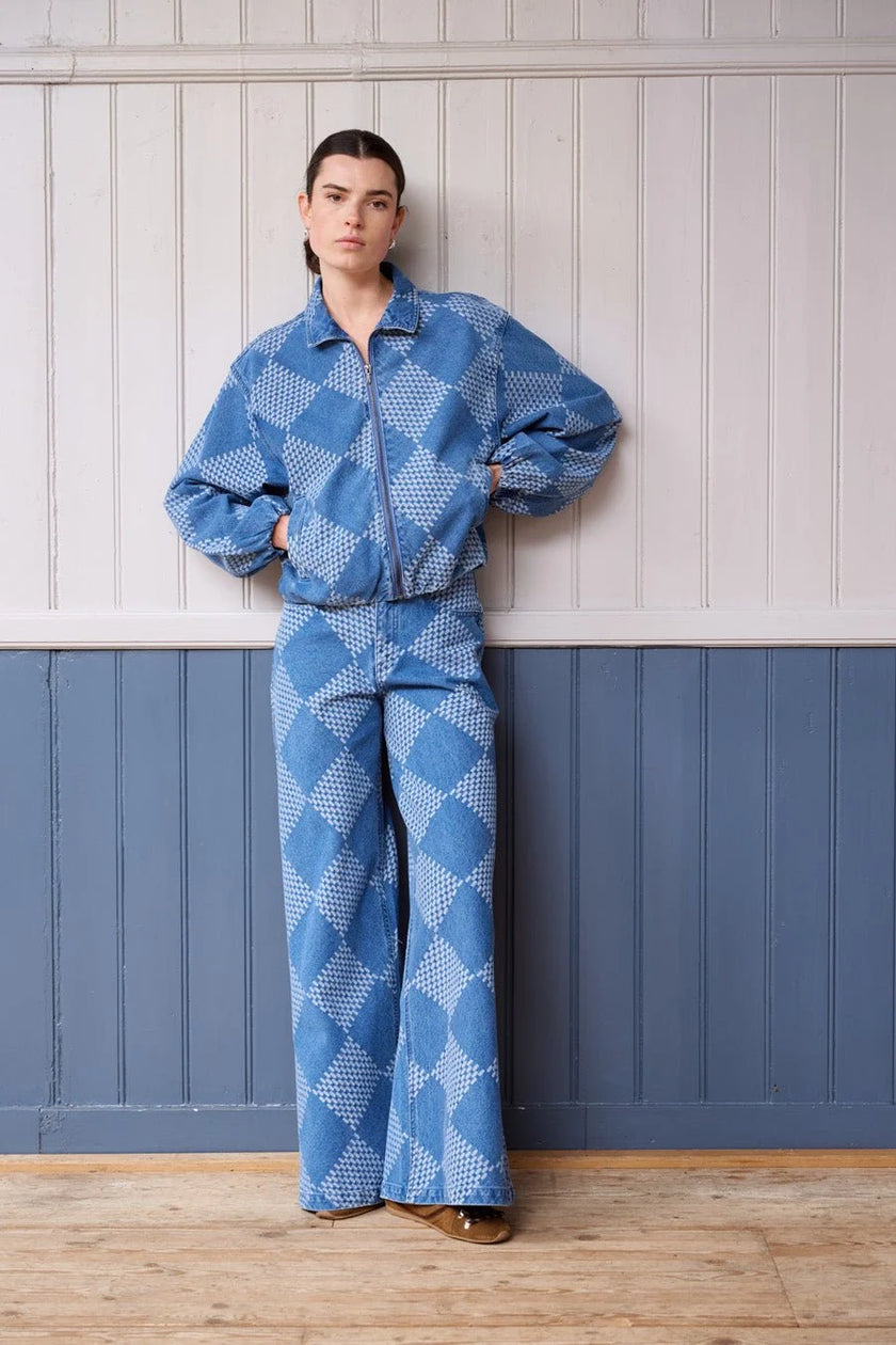 Moore Demin Wide Pants in Checked
