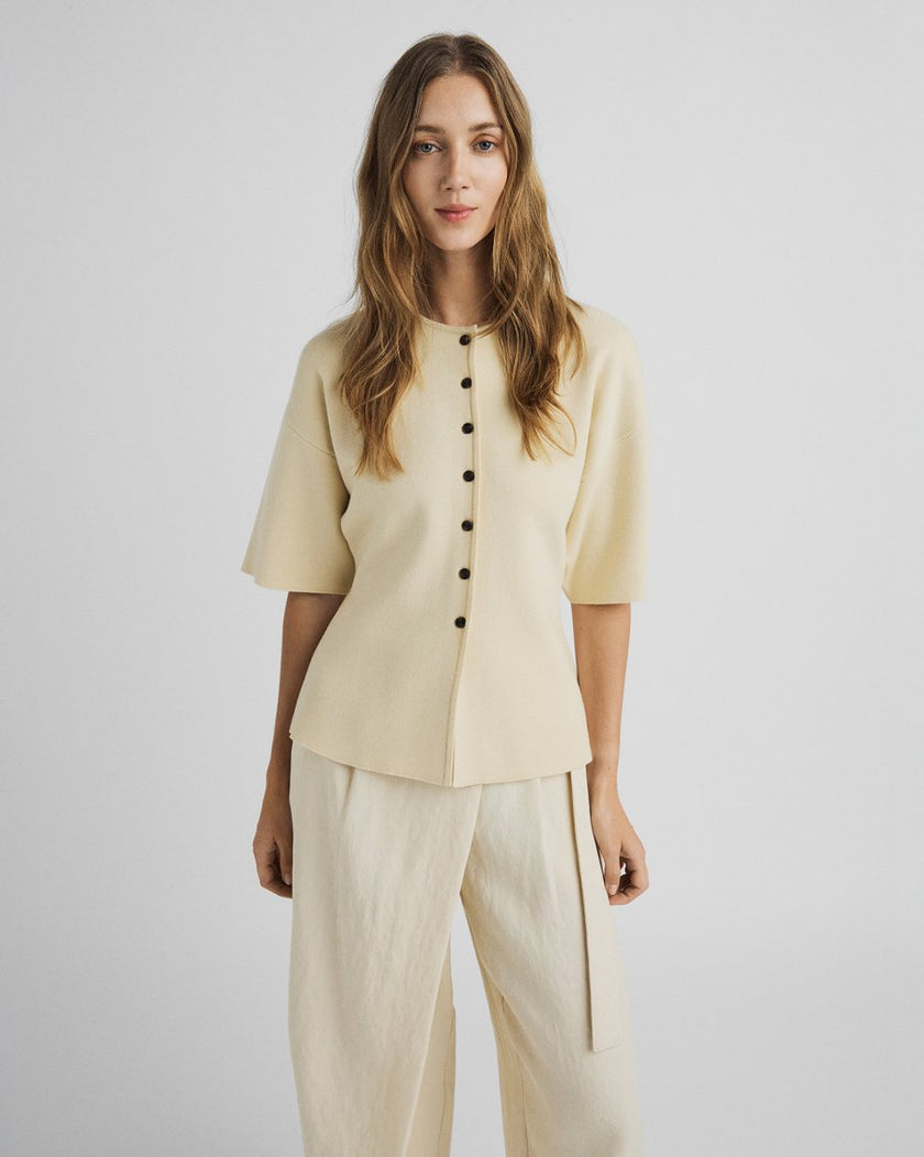 Mirielle East 2/4 Cardigan in Bleached Sand