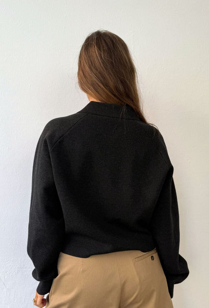 Svea Zip Cardigan in Dark Grey Melange